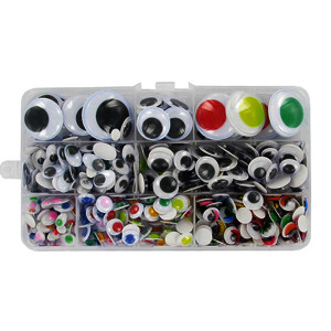BOÎTE DE 500 YEUX MOBILES TAILLES ET COLORS ASSORTIS
