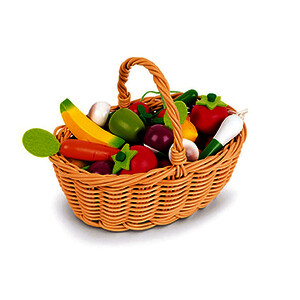 PANIER DE 24 FRUITS ET LÉGUMES EN BOIS