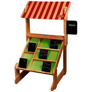 ÉTAL DE MARCHANDE EN BOIS AVEC 6 ARDOISES