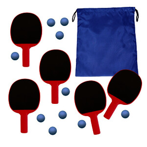 LOT 5 RAQUETTES TENNIS DE TABLE EN PVC + 10 BALLES + SAC