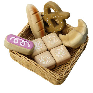 PANIER EN OSIER + 8 VIENNOISERIES EN BOIS